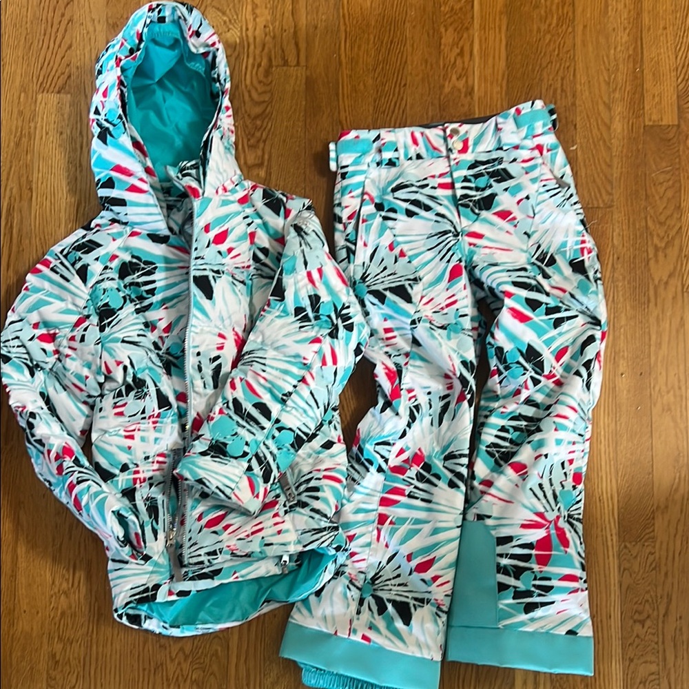 Spyder Teal and Black Ski jacket and pants size 10 Girls